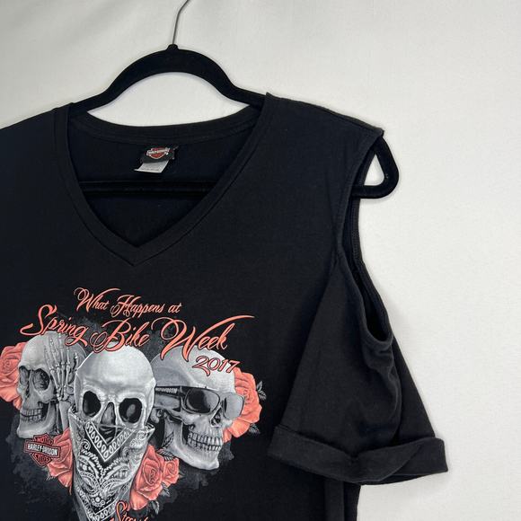 Harley Davidson Cold Shoulder Bike Week 2017 Shirt Blouse Black Skull Size XL - Picture 5 of 10